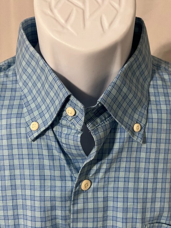 Peter Millar Other - ⛳ Peter Millar Men’s Teal Blue Check Golf Shirt L Silk Spandex Long Sleeve EUC